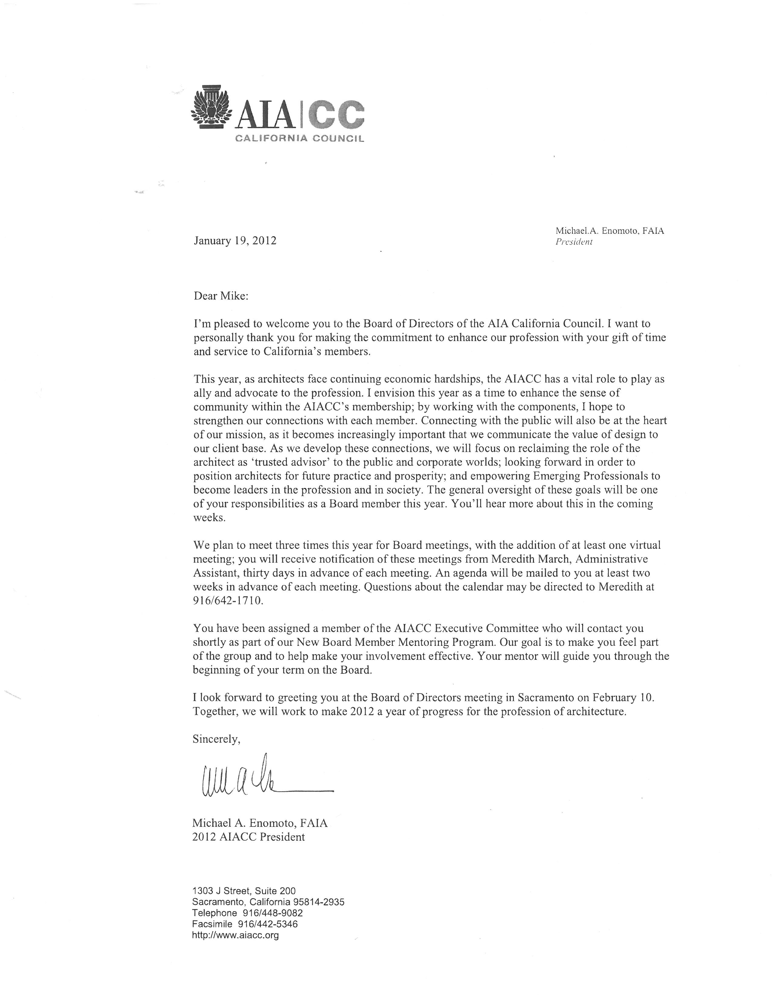 AIA CC Board of Directors Letter
